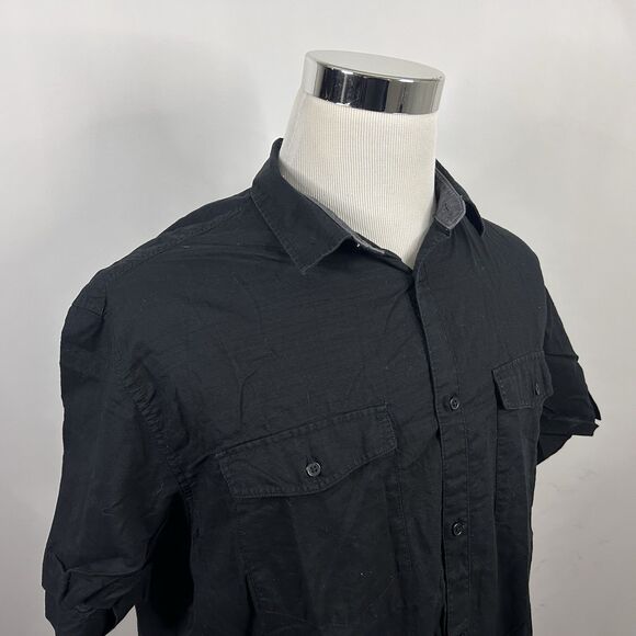H&M XL Regular Fit Short Sleeve Shirt All Black Button Front 100% Cotton Casual - Picture 1 of 3